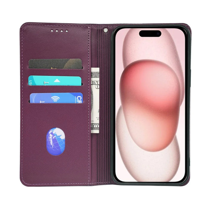 For iPhone 17 Pro Case Four Leaf Clover Leather Flip Phone Cover Stand Wallet - Dark Purple - 2