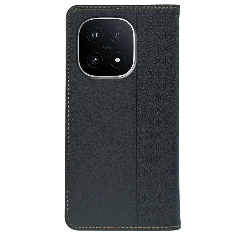 For vivo iQOO 15 5G Case Four Leaf Clover Leather Flip Phone Cover Stand Wallet - Black - 5
