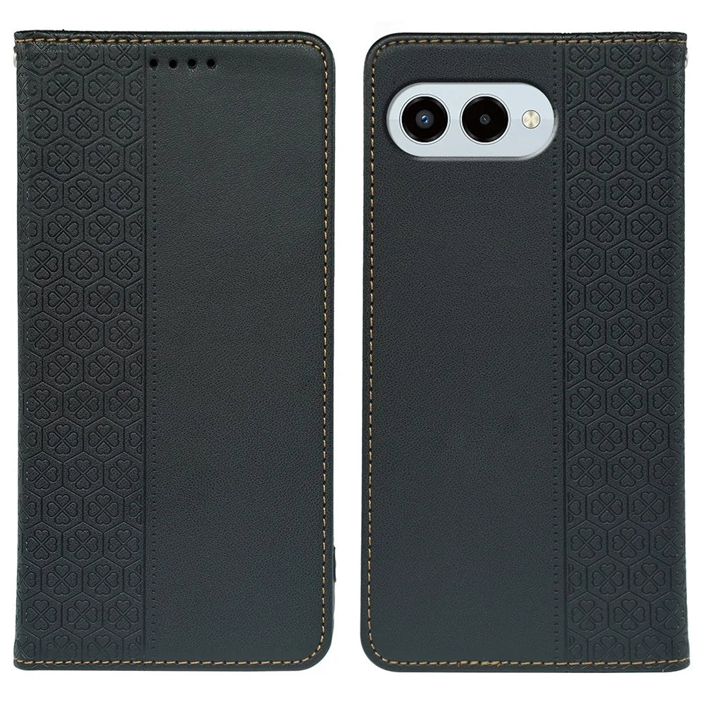For T-Mobile REVVL 8  /  T Phone 3 Case Four Leaf Clover Leather Flip Phone Cover Stand Wallet - Black - 1