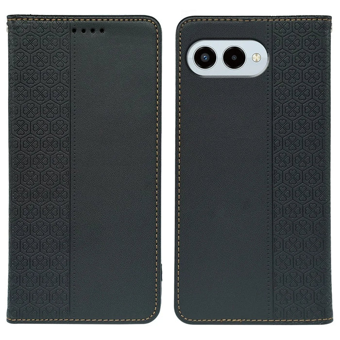 For T-Mobile REVVL 8  /  T Phone 3 Case Four Leaf Clover Leather Flip Phone Cover Stand Wallet - Black - 1