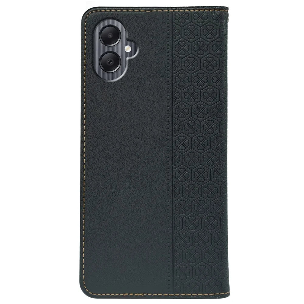 For Samsung Galaxy A08 5G / A08 4G / A07 4G Case Four Leaf Clover Leather Flip Phone Cover Stand Wallet - Black - 5