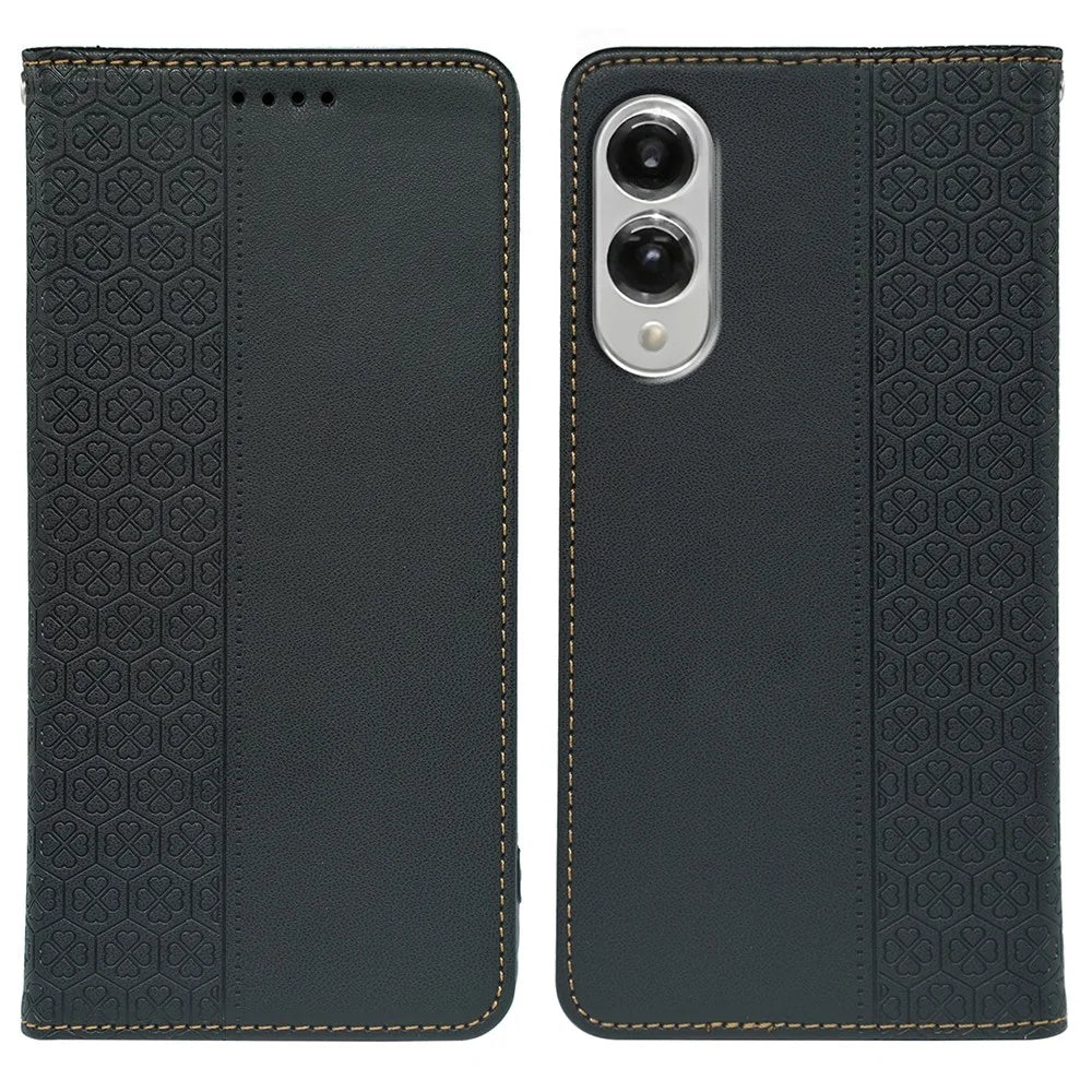 For Samsung Galaxy S25 Edge Case Four Leaf Clover Leather Flip Phone Cover Stand Wallet - Black - 1