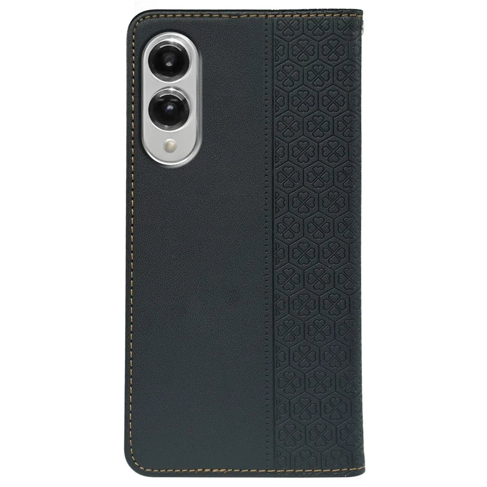 For Samsung Galaxy S25 Edge Case Four Leaf Clover Leather Flip Phone Cover Stand Wallet - Black - 5