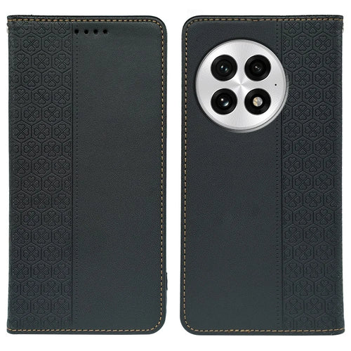 For OnePlus 13 Case Four Leaf Clover Leather Flip Phone Cover Stand Wallet - Black - 1
