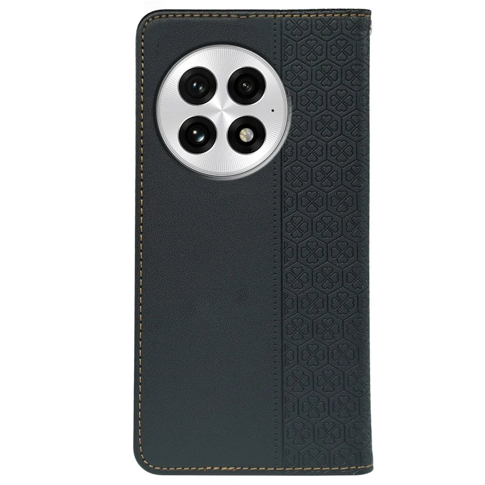 For OnePlus 13 Case Four Leaf Clover Leather Flip Phone Cover Stand Wallet - Black - 5