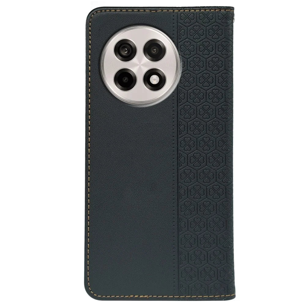 Leather Case For OnePlus 13R 5G  /  Ace 5 5G  /  Ace 5 Pro 5G Four Leaf Clover Flip Phone Cover Stand Wallet - Black - 5