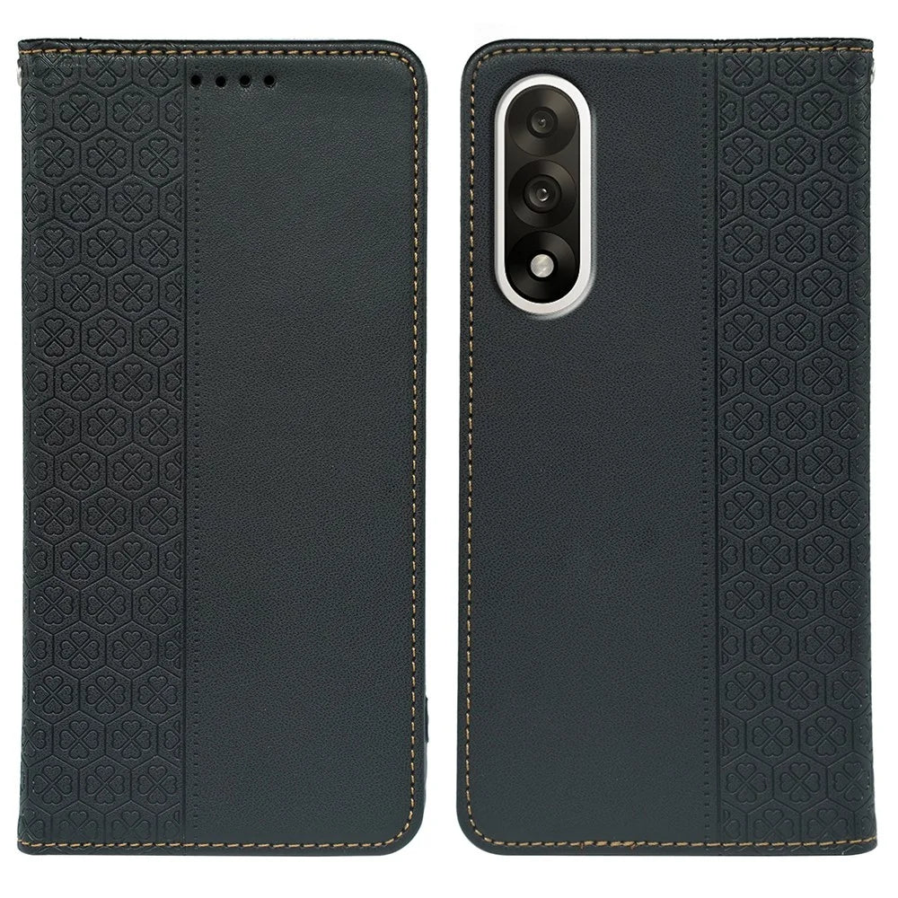 For OnePlus Nord 5 5G  /  Ace 5 Ultra 5G Case Four Leaf Clover Leather Flip Phone Cover Stand Wallet - Black - 1