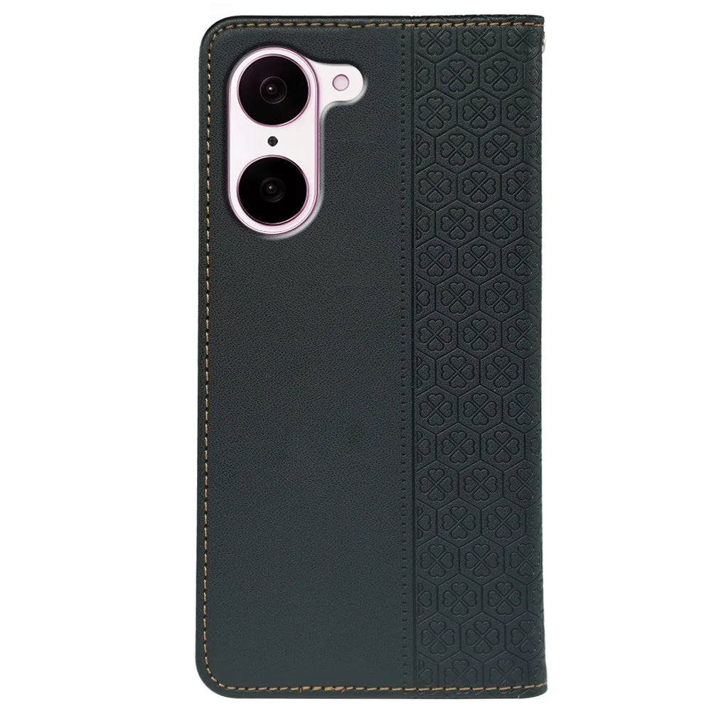 For OnePlus Nord CE5 5G  /  Ace 5 Racing 5G Case Four Leaf Clover Leather Flip Phone Cover Stand Wallet - Black - 5