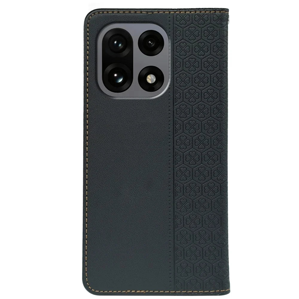 For OnePlus 15 5G Case Four Leaf Clover Leather Flip Phone Cover Stand Wallet - Black - 5