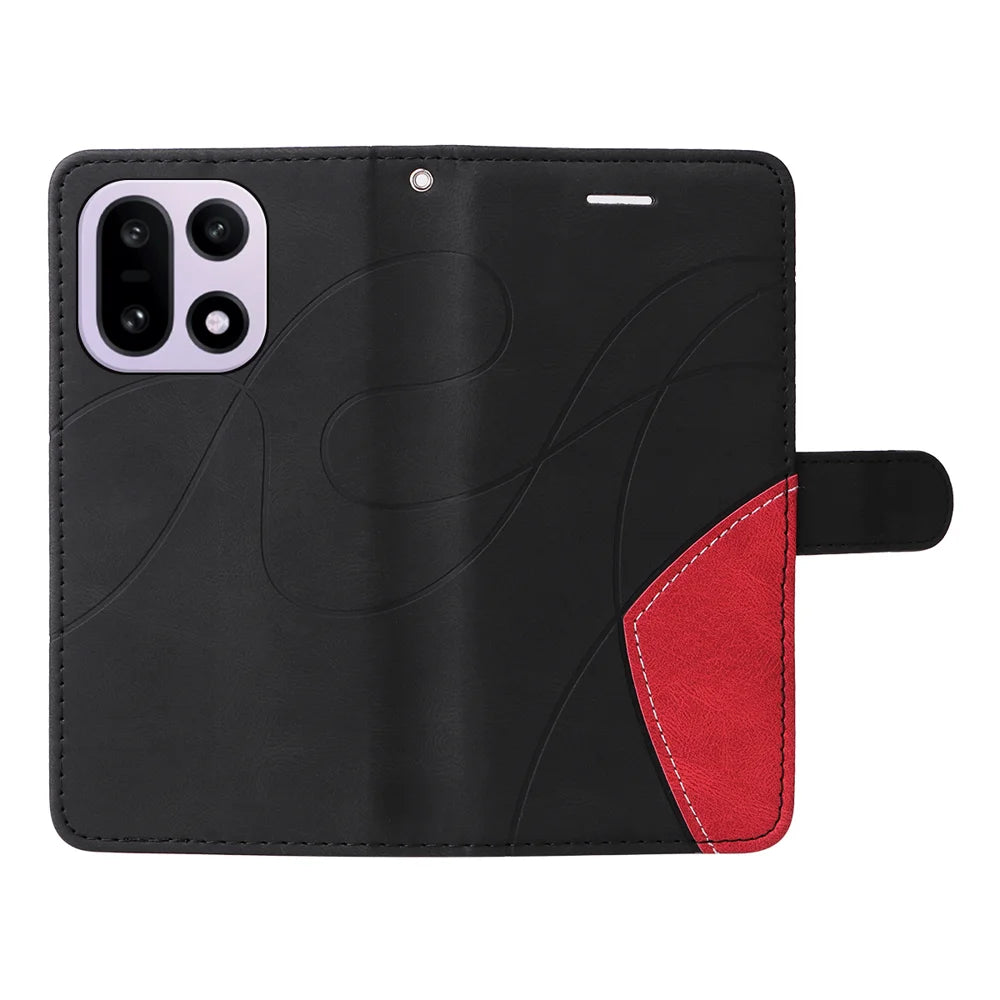 For OnePlus 15 5G Leather Phone Case Stand Wallet with Bi-colour Splicing Design - Black - 3