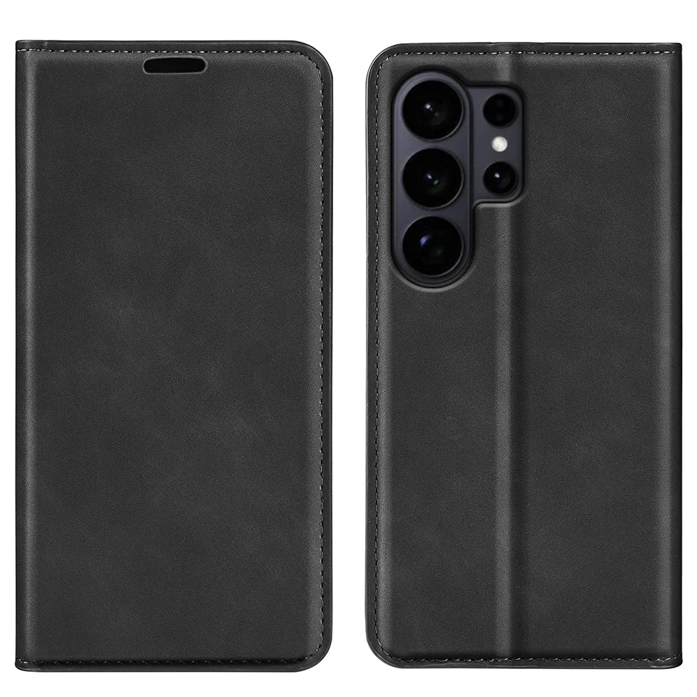 For Samsung Galaxy S26 Ultra Case Skin Touch Leather Wallet Phone Cover - Black - 1