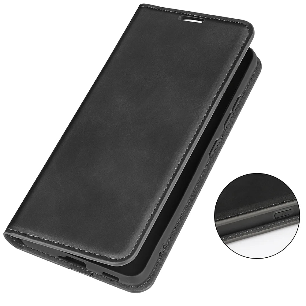 For Samsung Galaxy S26 Ultra Case Skin Touch Leather Wallet Phone Cover - Black - 2