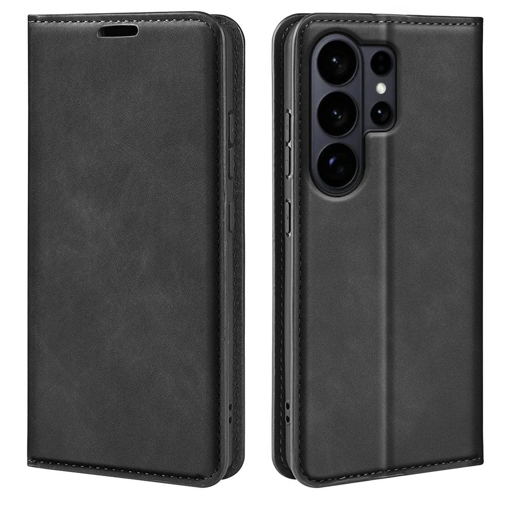 For Samsung Galaxy S26 Ultra Case Skin Touch Leather Wallet Phone Cover - Black - 5