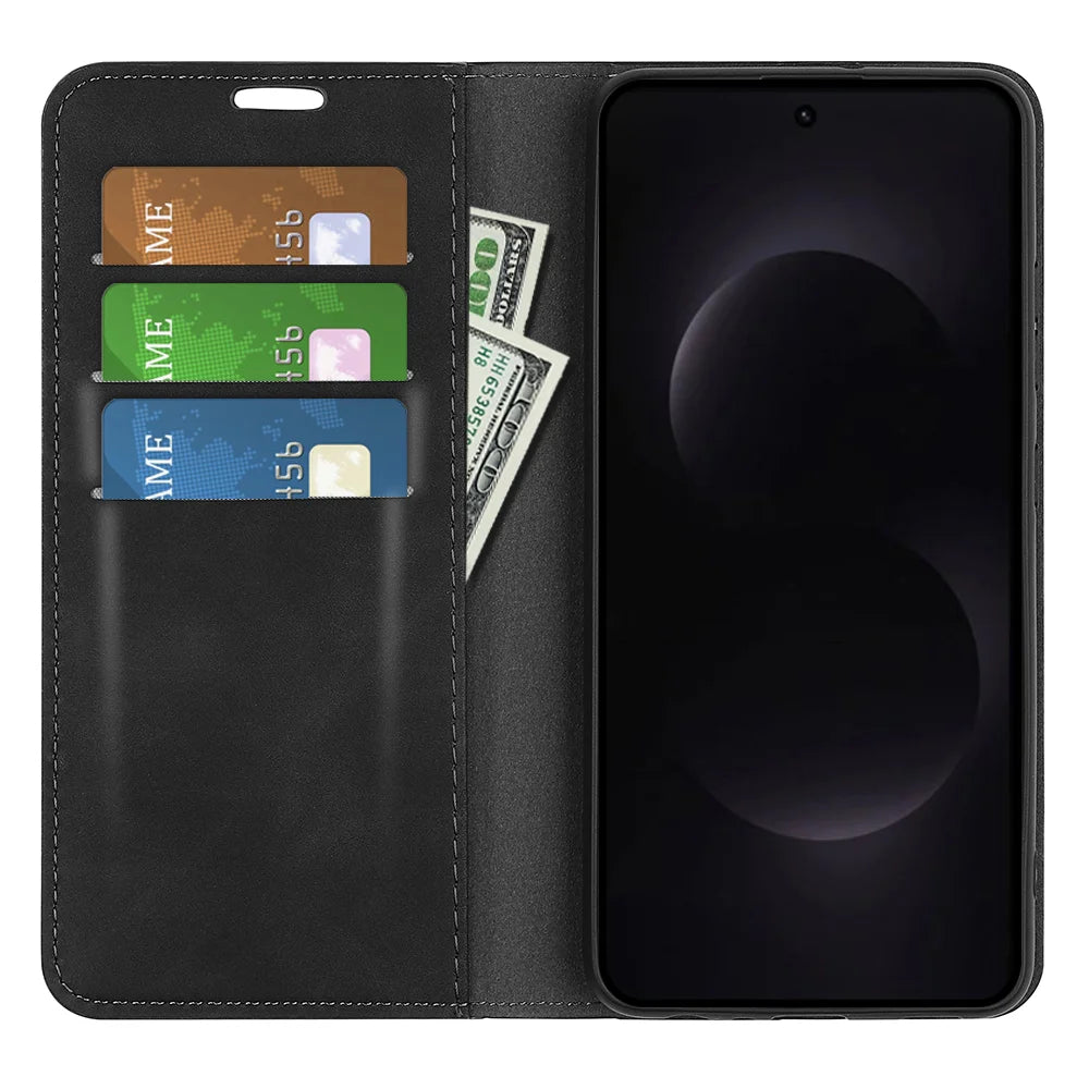 For Samsung Galaxy S26 Ultra Case Skin Touch Leather Wallet Phone Cover - Black - 6
