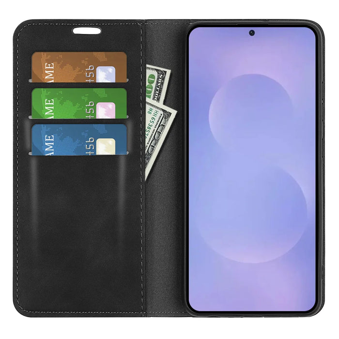 For Samsung Galaxy S26 Case Skin Touch Leather Wallet Phone Cover - Black - 5