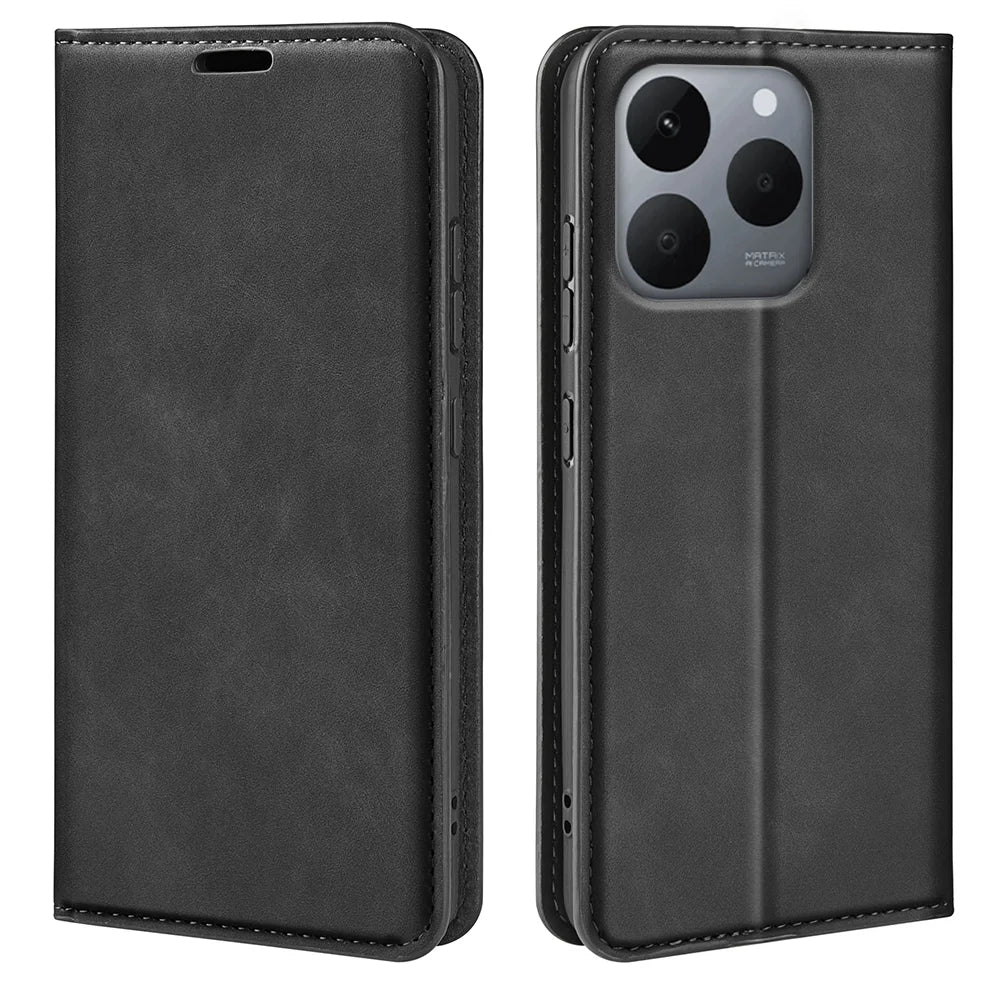 For Realme 15T 5G Case Skin Touch Leather Wallet Phone Cover -   Black - 4
