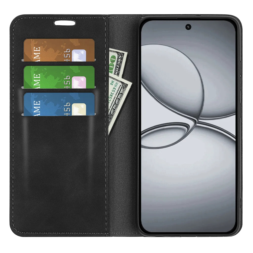 For Realme 15T 5G Case Skin Touch Leather Wallet Phone Cover -   Black - 5