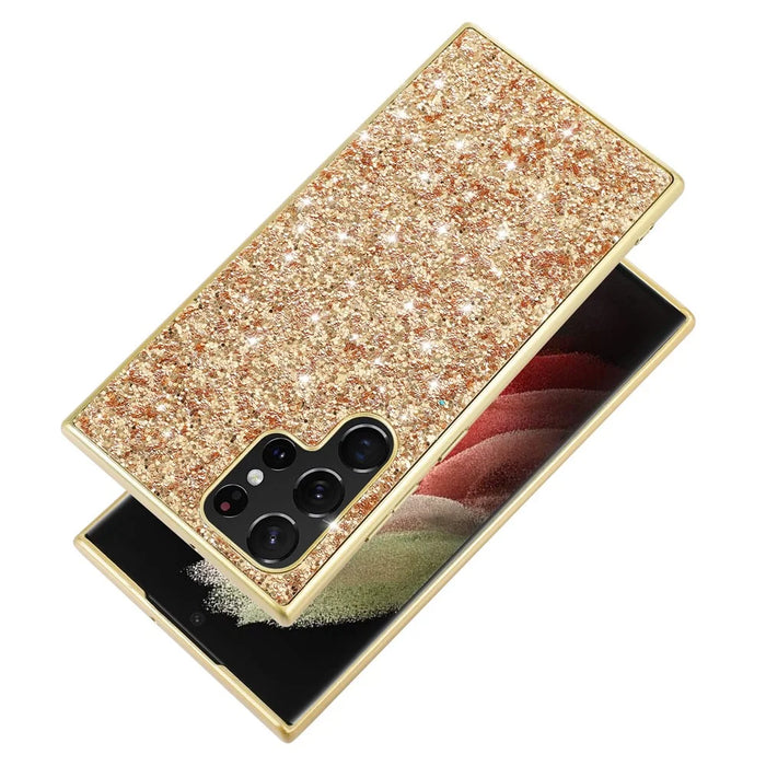 For Samsung Galaxy S23 Ultra Shiny Glitter Sequins Phone Case Drop Resistant Electroplating TPU Frame Hard PC Back Cover - Gold - 3