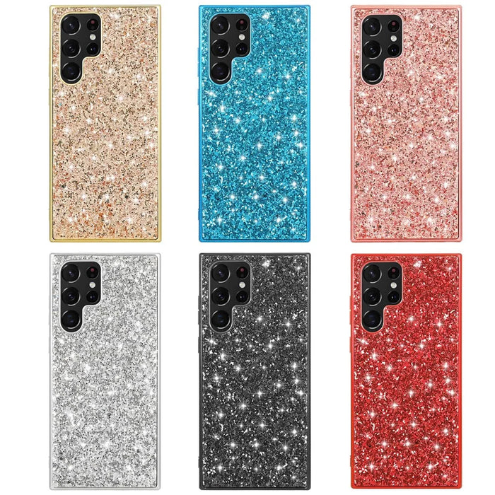 For Samsung Galaxy S23 Ultra Shiny Glitter Sequins Phone Case Drop Resistant Electroplating TPU Frame Hard PC Back Cover - Gold - 6
