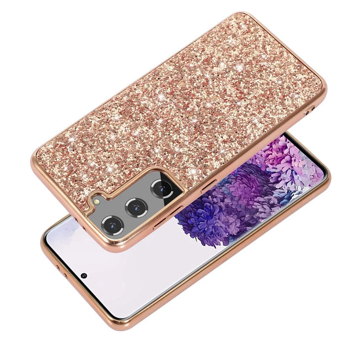 For Samsung Galaxy S23 Shiny Glitter Sequins Phone Case Anti-fall Electroplating TPU Frame Hard PC Back Cover - Rose Gold - 2
