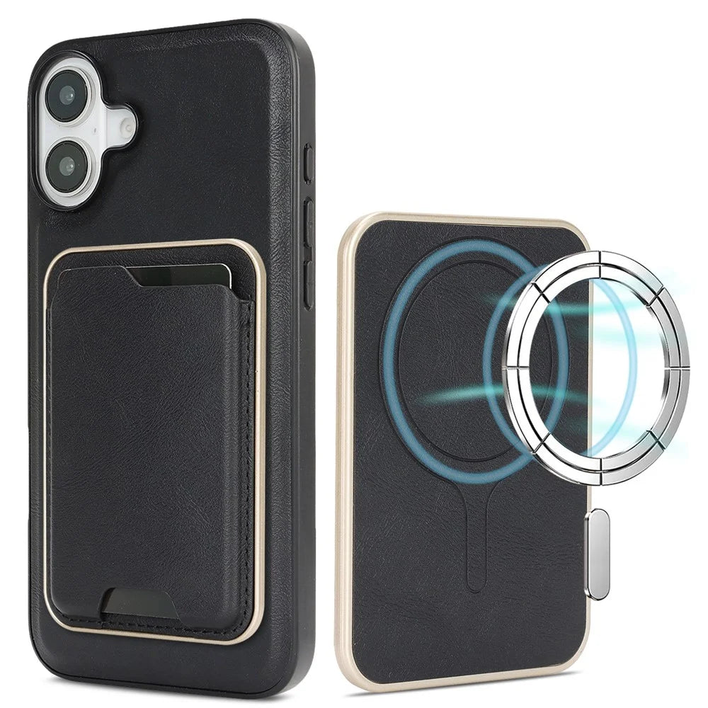 For iPhone 17 Case Compatible with MagSafe Ultra Thin Card Holder PU Leather Coated TPU Cover - Black Blue - 1