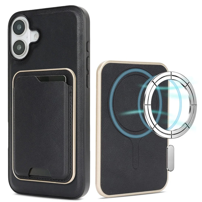 For iPhone 17 Case Compatible with MagSafe Ultra Thin Card Holder PU Leather Coated TPU Cover - Black Blue - 1