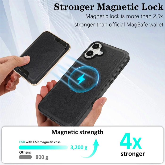 For iPhone 17 Case Compatible with MagSafe Ultra Thin Card Holder PU Leather Coated TPU Cover - Black Blue - 3