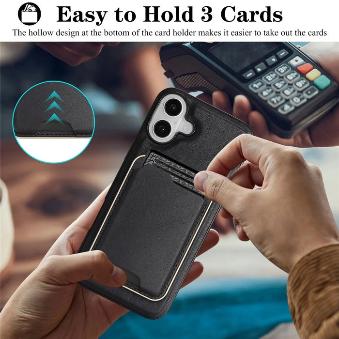 For iPhone 17 Case Compatible with MagSafe Ultra Thin Card Holder PU Leather Coated TPU Cover - Black Blue - 4