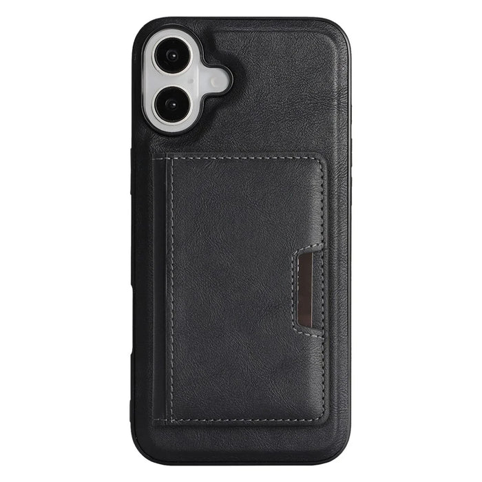For iPhone 17 Kickstand Case Bi-fold Card Bag PU Leather Coated TPU Cover Compatible with MagSafe - Black - 2