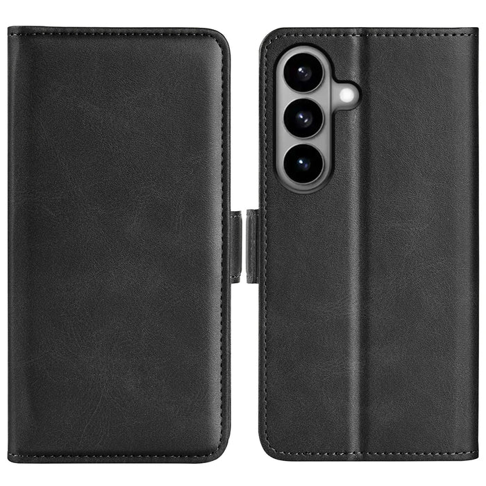 For Samsung Galaxy S26 Case Calf Texture Leather Wallet Phone Cover -  Black - 1