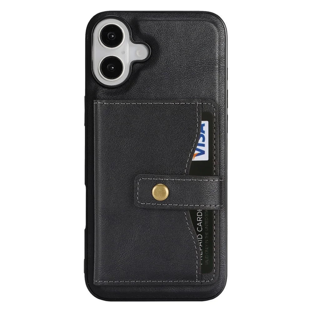 For iPhone 17 Kickstand Case Detachable Card Bag Compatible with MagSafe PU Leather Coated TPU Phone Cover - Black - 2