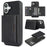 For iPhone 17 Kickstand Case Tri-fold Card Bag PU Leather Coated TPU Cover Compatible with MagSafe - Black - 1