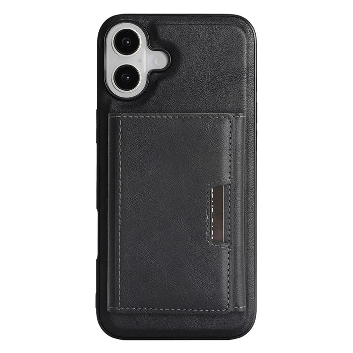 For iPhone 17 Kickstand Case Tri-fold Card Bag PU Leather Coated TPU Cover Compatible with MagSafe - Black - 2