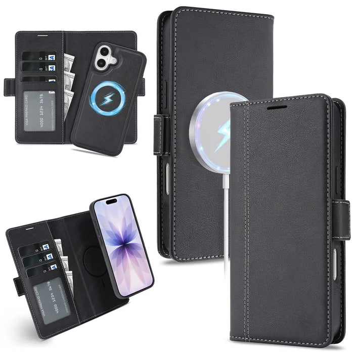 For iPhone 17 Case Detachable 2 in 1 Leather Wallet Phone Cover Compatible with MagSafe - Black - 1