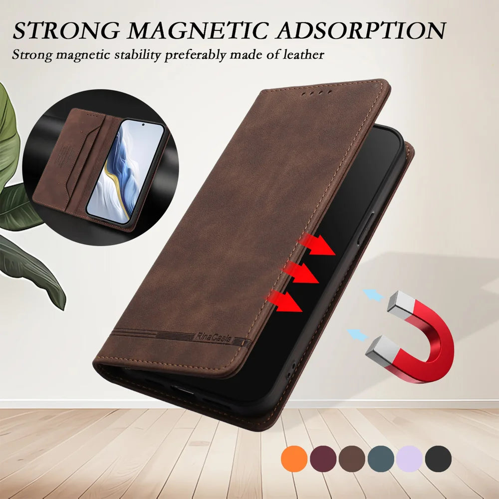 For Samsung Galaxy S23 Ultra Case RINACASIS RC23 RFID Blocking Wallet Stand PU Leather Phone Cover - Brown - 5