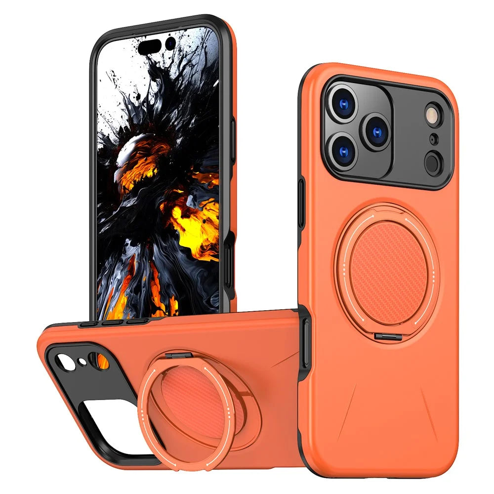 For iPhone 18 Pro Max / 17 Pro Max Case Compatible with MagSafe TPU + PC Back Cover with Rotating Kickstand - Orange - 1