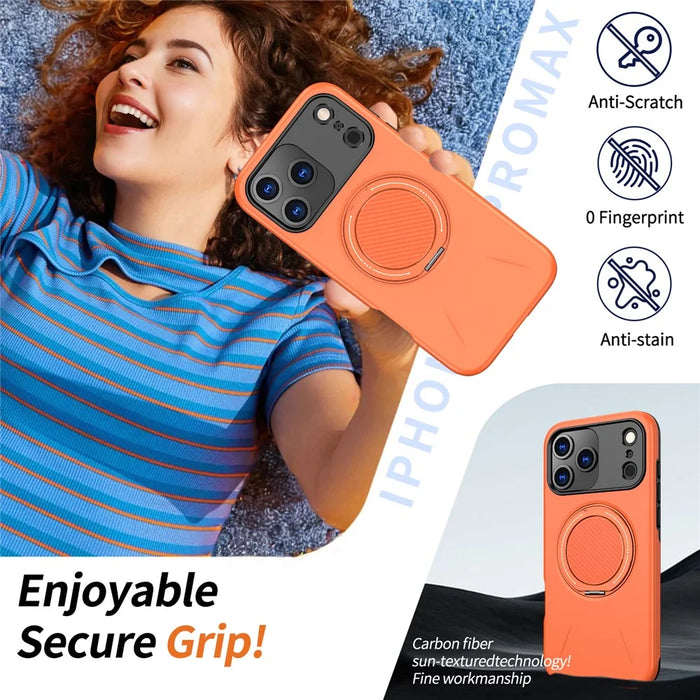 For iPhone 18 Pro Max / 17 Pro Max Case Compatible with MagSafe TPU + PC Back Cover with Rotating Kickstand - Orange - 3