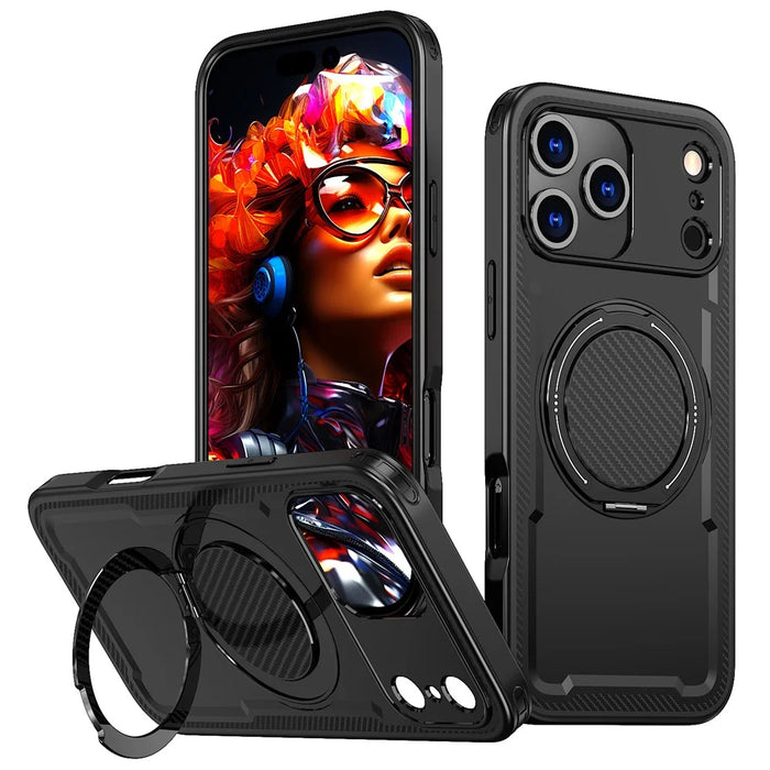 For iPhone 18 Pro Max / 17 Pro Max Case Compatible with MagSafe TPU + PC Phone Cover with Damping Rotating Stand - Black - 1