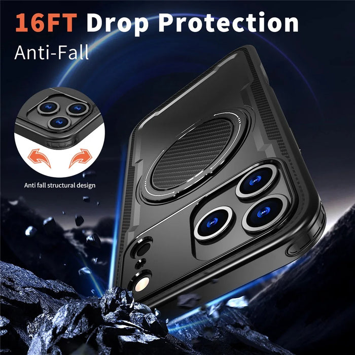 For iPhone 18 Pro Max / 17 Pro Max Case Compatible with MagSafe TPU + PC Phone Cover with Damping Rotating Stand - Black - 3