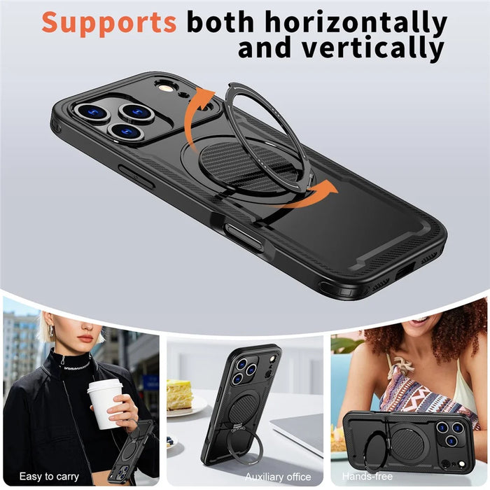 For iPhone 18 Pro Max / 17 Pro Max Case Compatible with MagSafe TPU + PC Phone Cover with Damping Rotating Stand - Black - 5