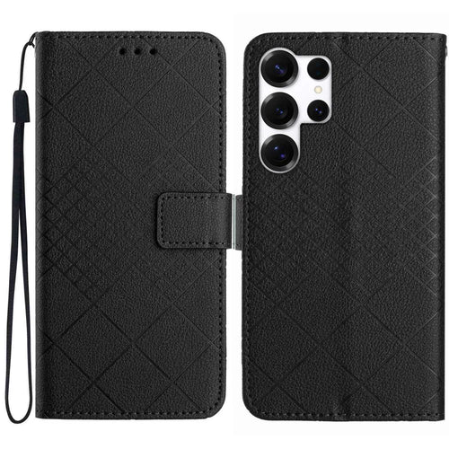 For Samsung Galaxy S26 Ultra Case Wallet Imprint PU Leather Flip Folio Phone Cover - Black - 1