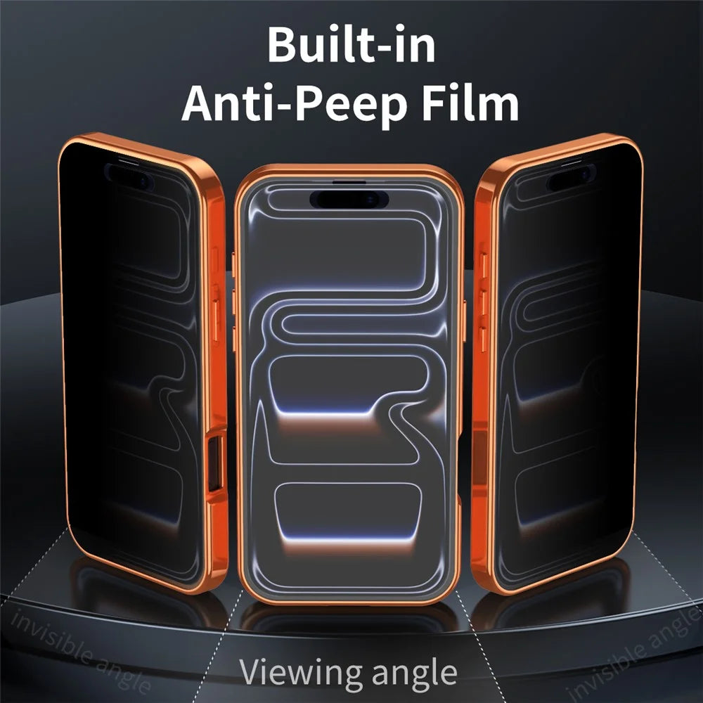 For iPhone 17 Pro Magnetic Case PC + Metal Kickstand Phone Cover with Anti-Spy Tempered Glass Film - Orange - 5