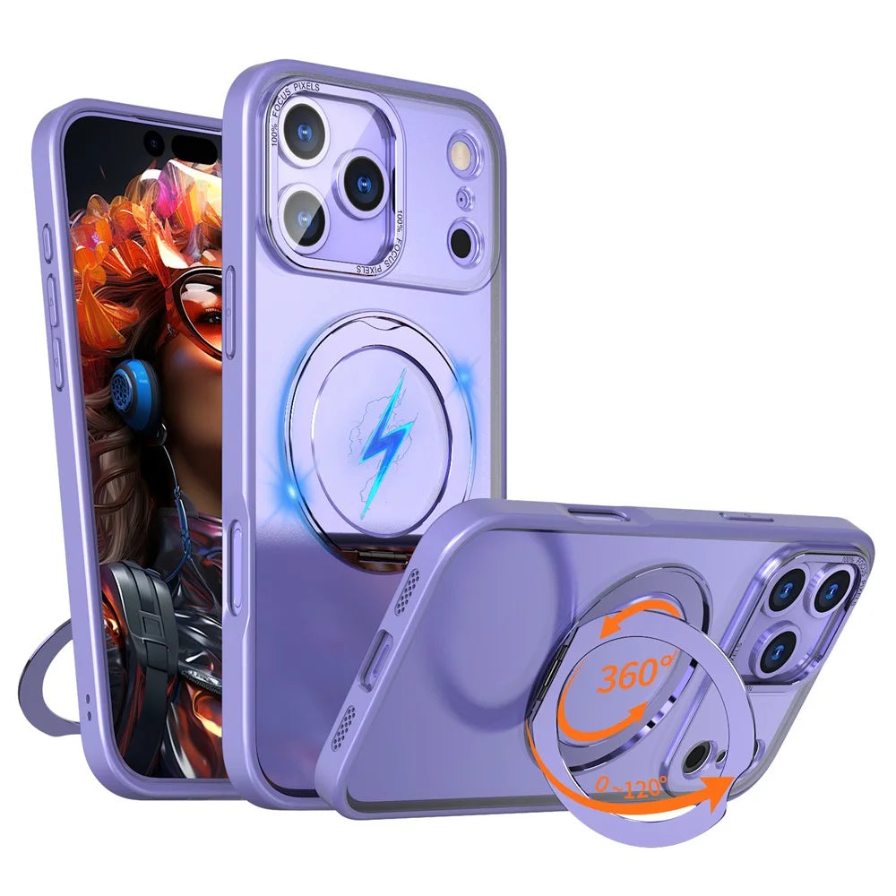 For iPhone 18 Pro Max / 17 Pro Max Case Compatible with MagSafe Skin-touch TPU + PC Phone Cover with Rotating Kickstand - Lilac Purple - 1