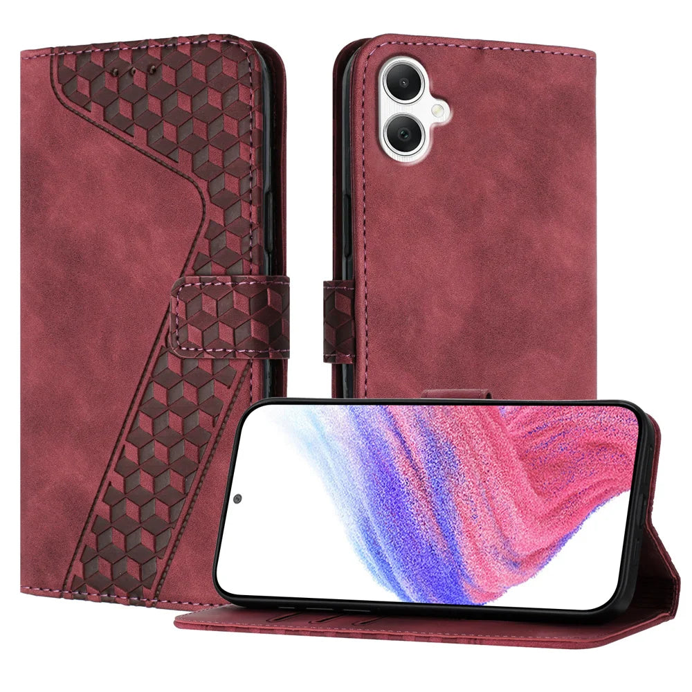 For Samsung Galaxy A08 5G / A08 4G / A07 4G Leather Case 7-Shaped Pattern Wallet Stand Shockproof Phone Cover - Brown - 1