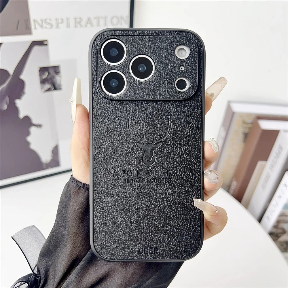 For iPhone 17 Pro Case Deer Pattern PU Leather Coated PC + TPU Phone Cover - Black - 2