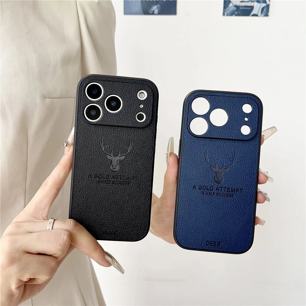 For iPhone 17 Pro Case Deer Pattern PU Leather Coated PC + TPU Phone Cover - Black - 3