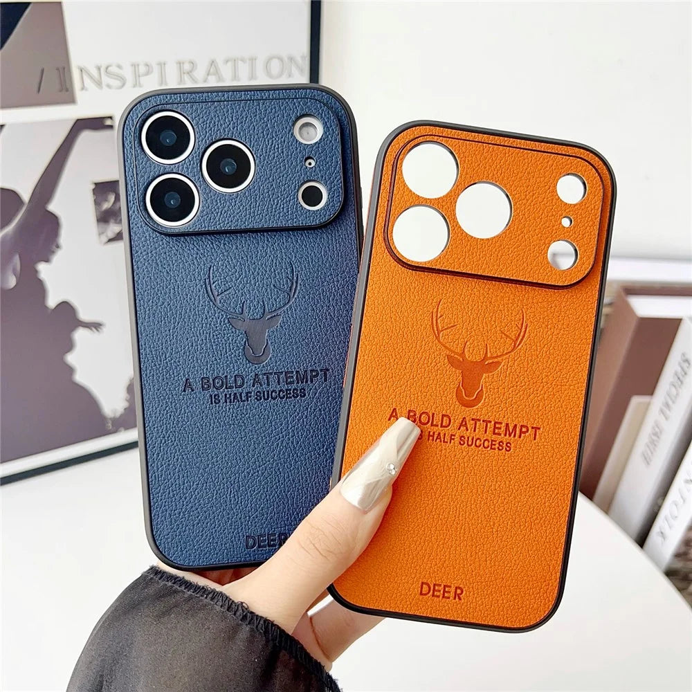 For iPhone 17 Pro Case Deer Pattern PU Leather Coated PC + TPU Phone Cover - Black - 4