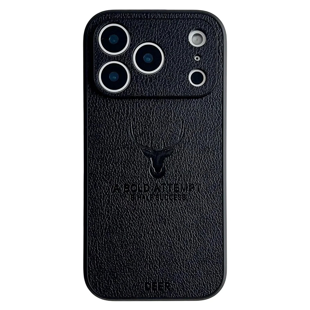 For iPhone 17 Pro Max Case Deer Pattern PU Leather Coated PC + TPU Phone Cover - Black - 1