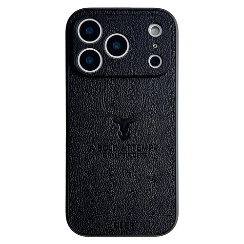 For iPhone 17 Pro Max Case Deer Pattern PU Leather Coated PC + TPU Phone Cover - Black - 1