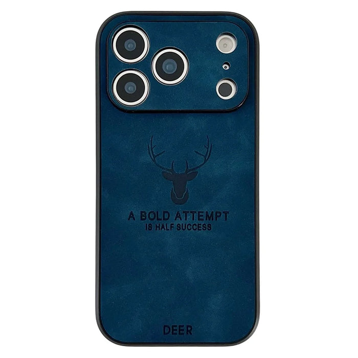 For iPhone 17 Pro Case Deer Pattern PU Leather Coated PC TPU Phone Cover Compatible with MagSafe - Navy Blue - 1